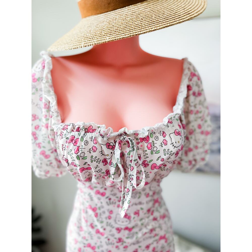 Hello Kitty flirty Kawaii cosplay puff sleeve sweetheart cottagecore dress - Picture 4 of 5